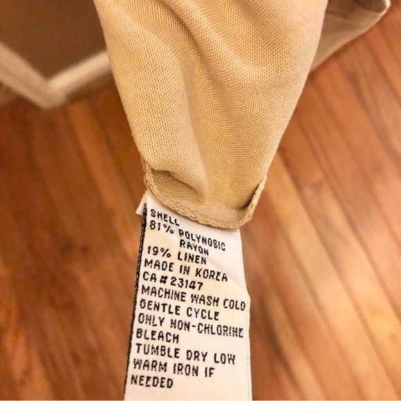 Talbots Linen Blend Button Front V Neck sleeveless Dress Tan 4 Petite - Picture 4 of 6